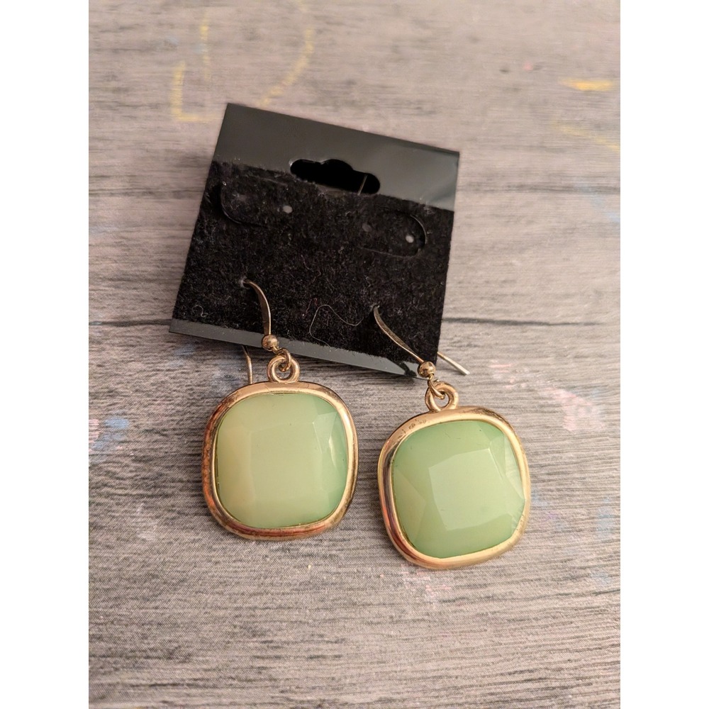 Mint Green Square Cushion Cut Gold Tone Drop Dangle Earrings Women Jewelry